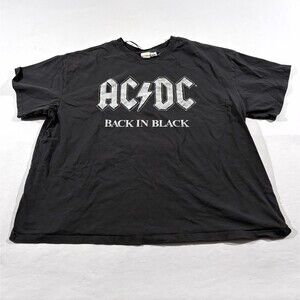 H&M ACDC Graphic T-shirt Women Faded Black Band Tee AC/DC Back in Black Sz 2XL